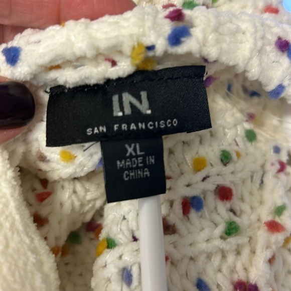 I.N. San Francisco NWT XL White Rainbow Confetti Chenille V-Neck Sweater Knit - Picture 7 of 11